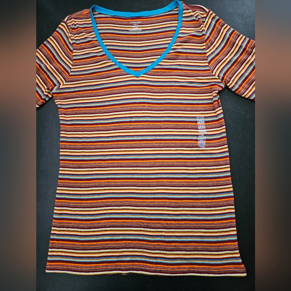 NWOT - Old Navy Cotton Striped 3/4 Sleeve V Neck Jersey - Size XL